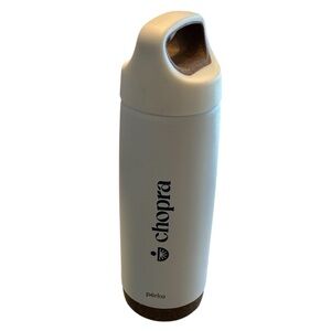 Perka White Water Bottle Recycled Cork Bottom and Top Chopra On Side Thermal